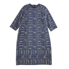 NUNO Cocoon Dress: "Wool Gauze Embroidery" (Navy, Size 3)