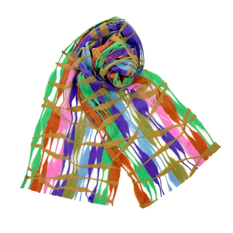 NUNO Scarf: "Threadstay" (Camel/ Green/Pink/Purple Mix)