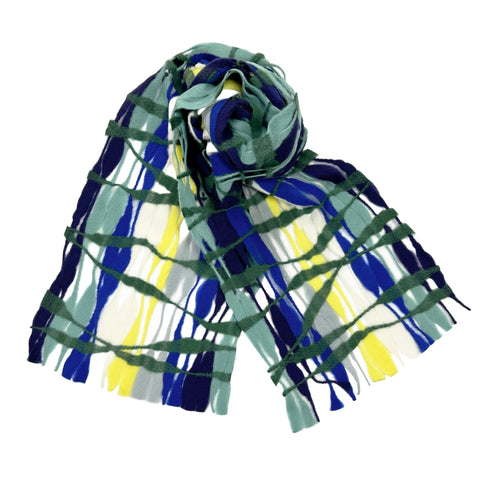 NUNO Scarf: "Threadstay" (Green/ Gray/Yellow/Blue Mix)