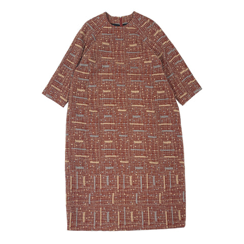 NUNO Cocoon Dress: "Wool Gauze Embroidery" (Burgandy, Size 3)